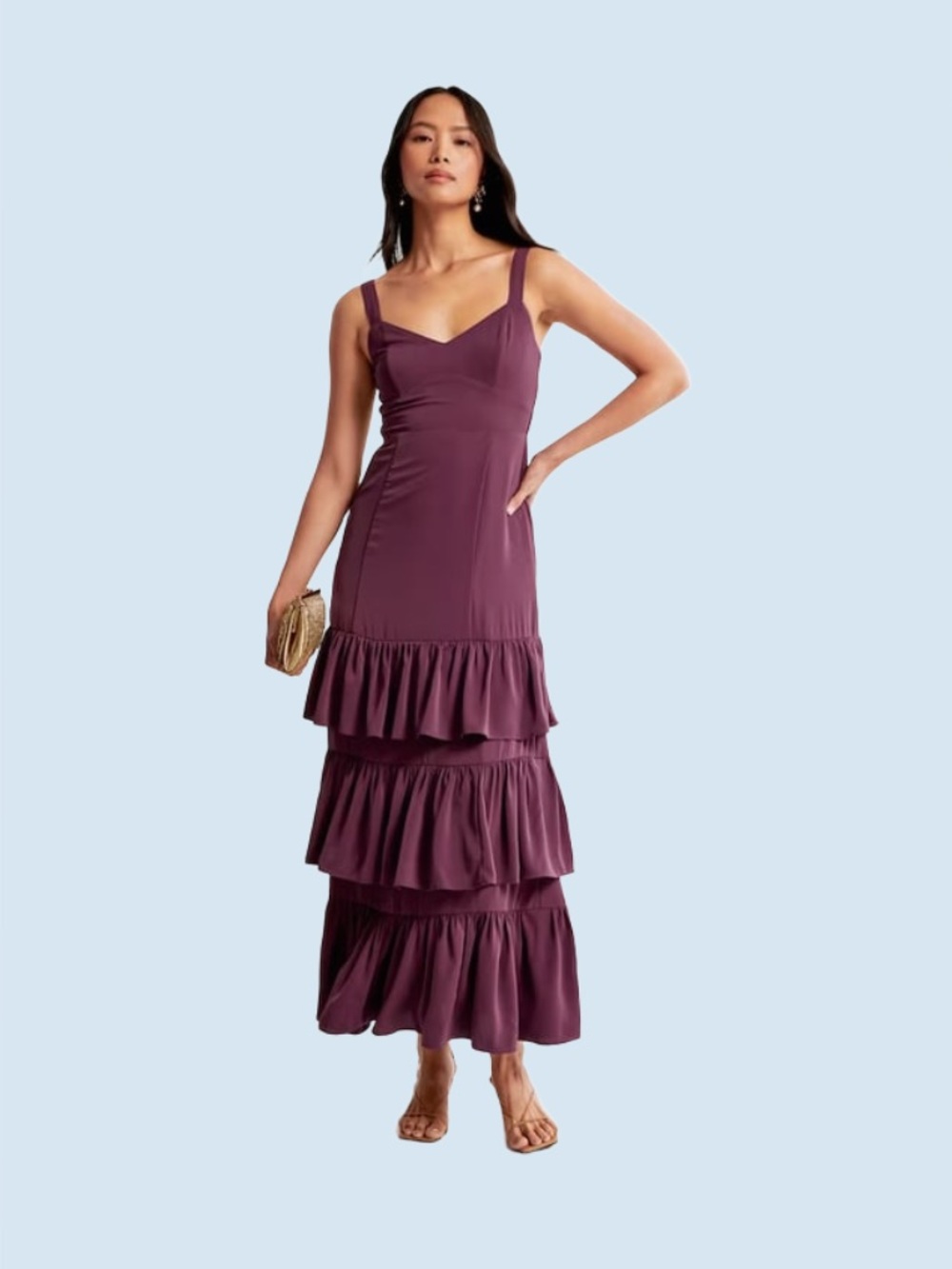Abercrombie & Fitch Plum Ruffled Tier Maxi Dress